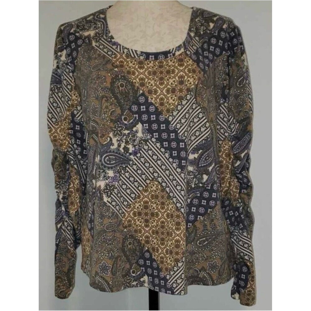Cato Patchwork Paisley Long Sleeve Tunic Top XL
